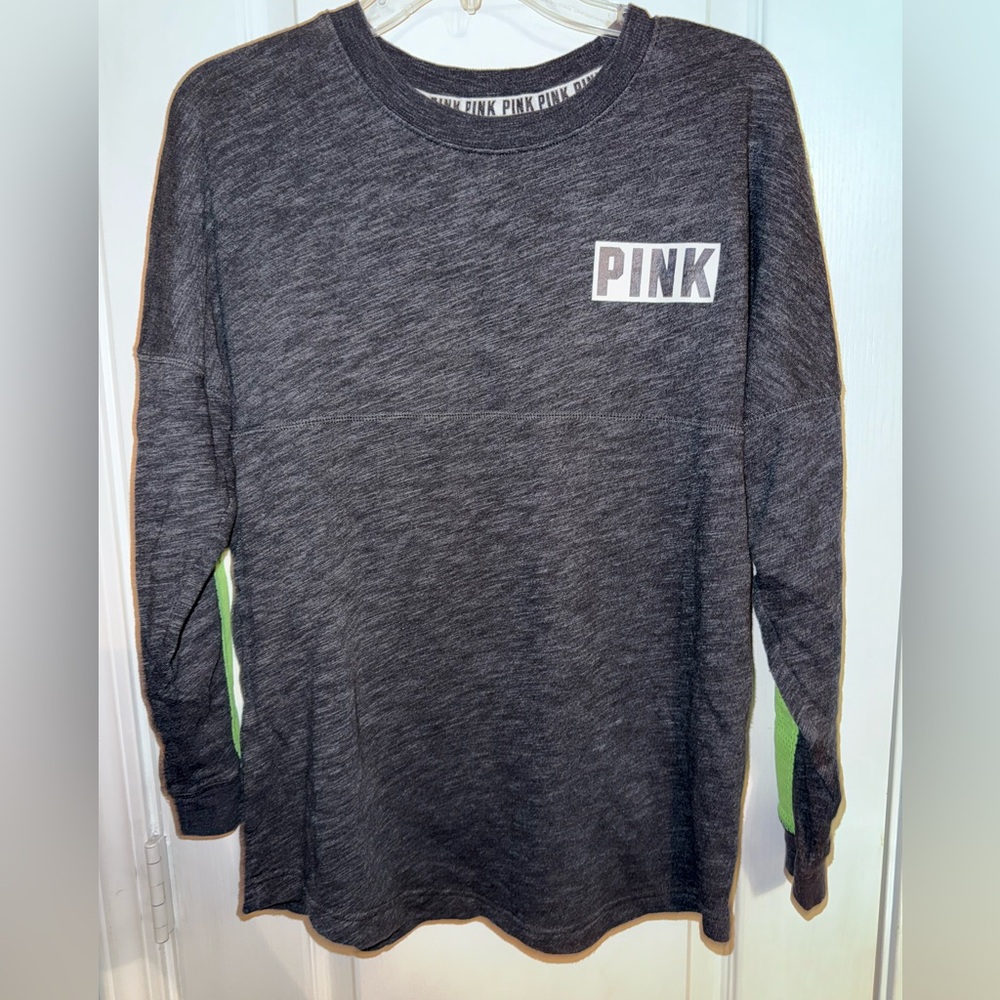 Victoria’s Secret PINK Neon Green & Black Long Sleeve Graphic Top Size XS